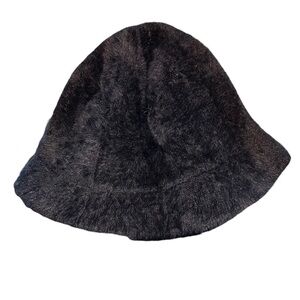 Fuzzy Black Bucket Hat Y2k